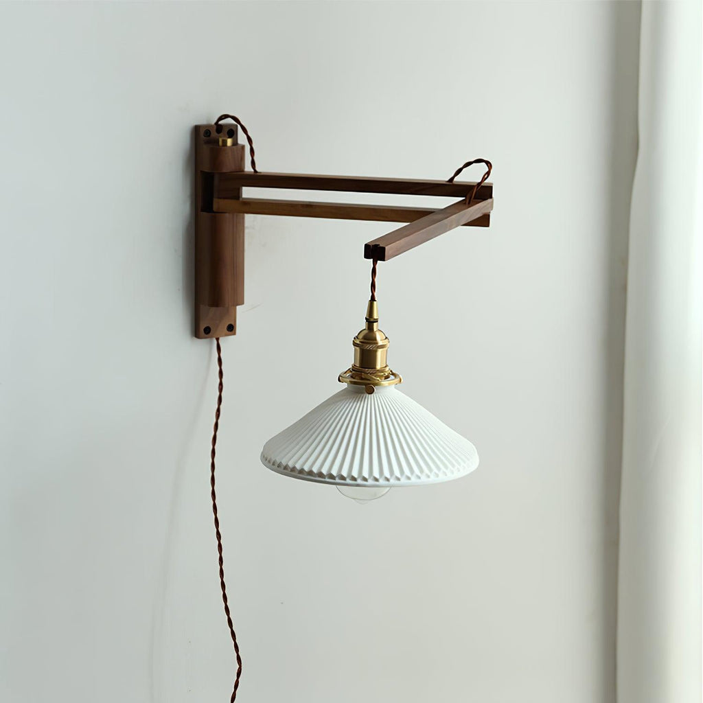 Walnut Telescopic Wall Lamp | Metal, Wood & Ceramic | Set of 2