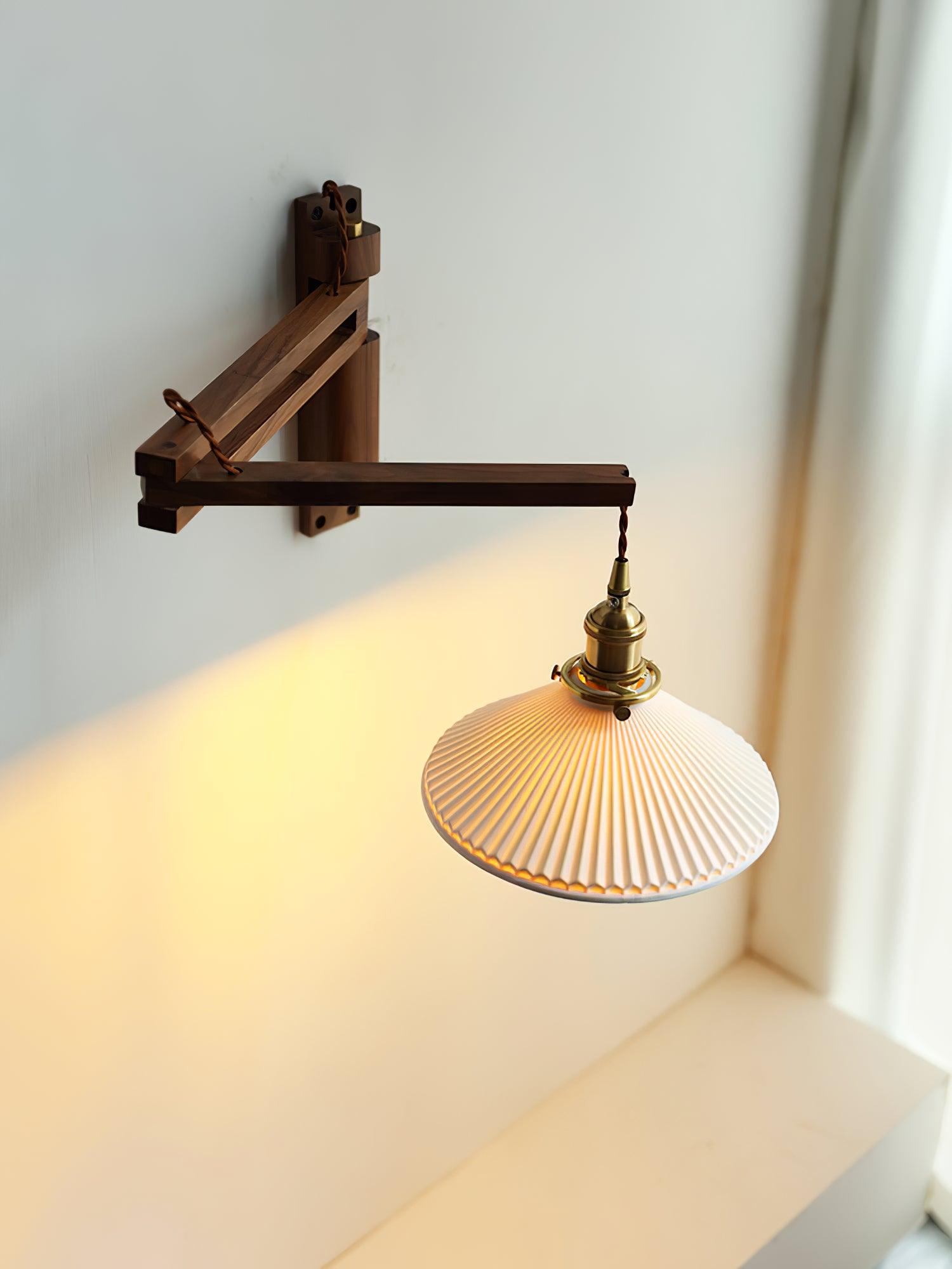 Walnut Telescopic Wall Lamp | Metal, Wood & Ceramic | Set of 2