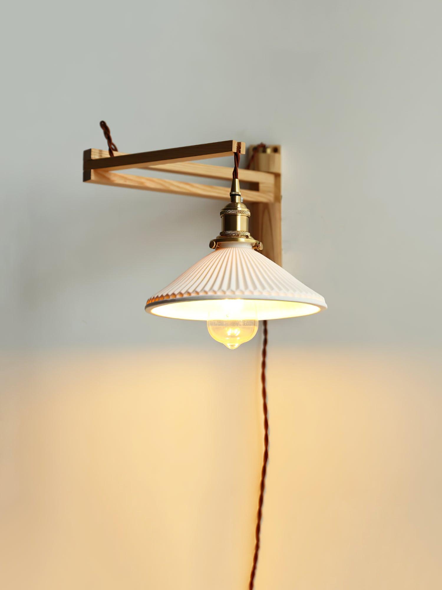 Walnut Telescopic Wall Lamp | Metal, Wood & Ceramic | Set of 2