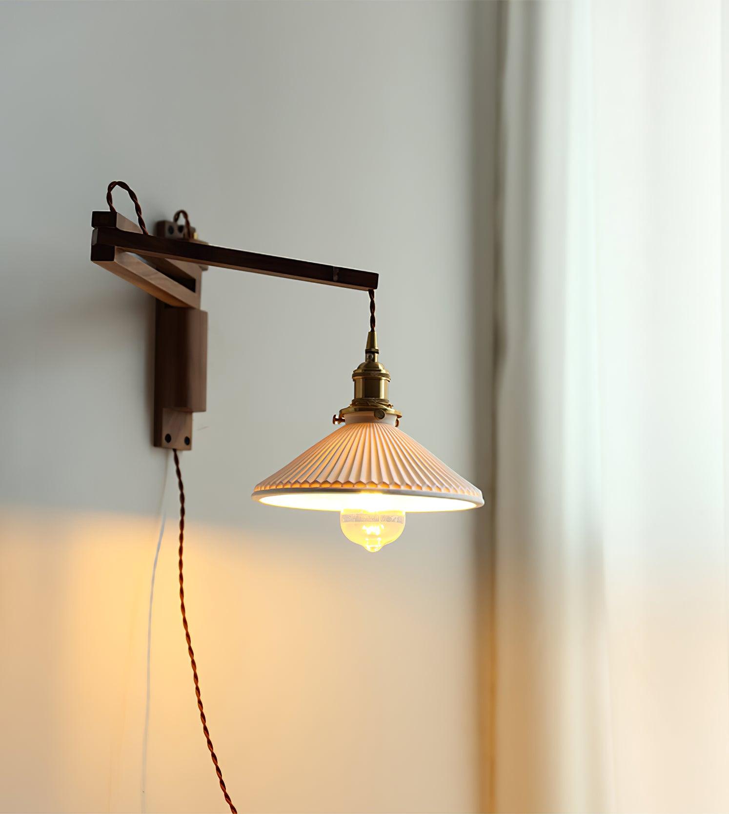 Walnut Telescopic Wall Lamp | Metal, Wood & Ceramic | Set of 2
