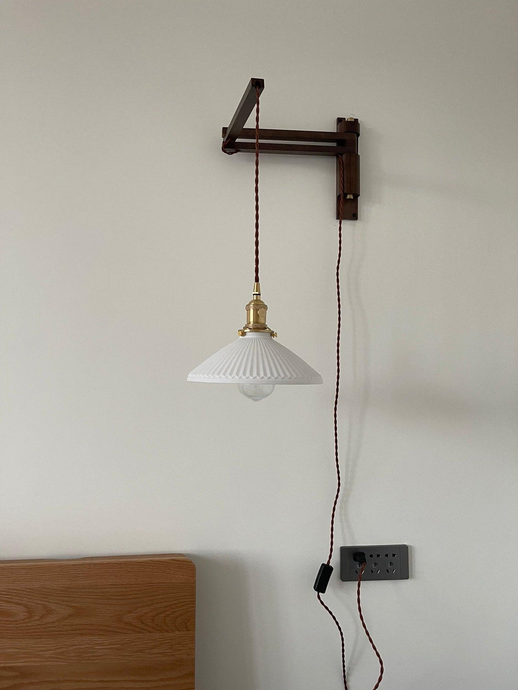 Walnut Telescopic Wall Lamp | Metal, Wood & Ceramic | Set of 2