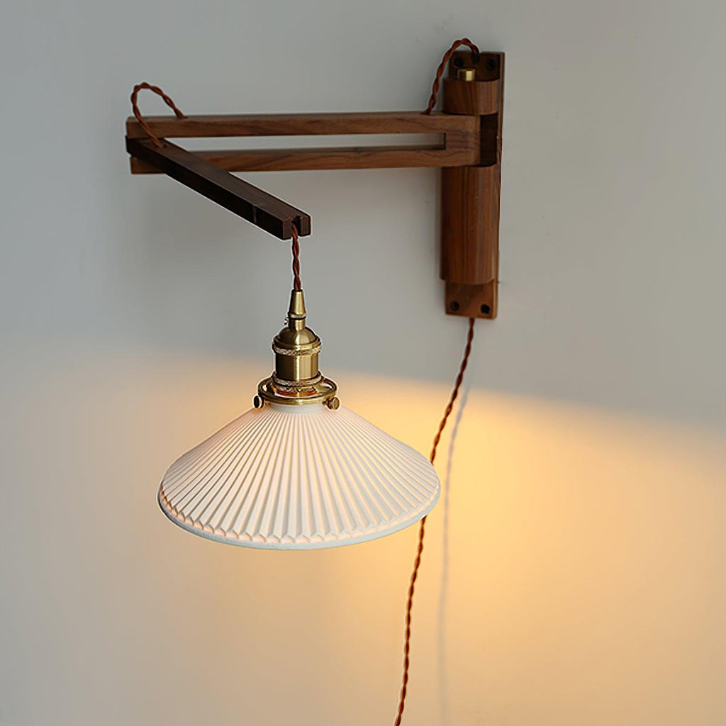 Walnut Telescopic Wall Lamp | Metal, Wood & Ceramic | Set of 2