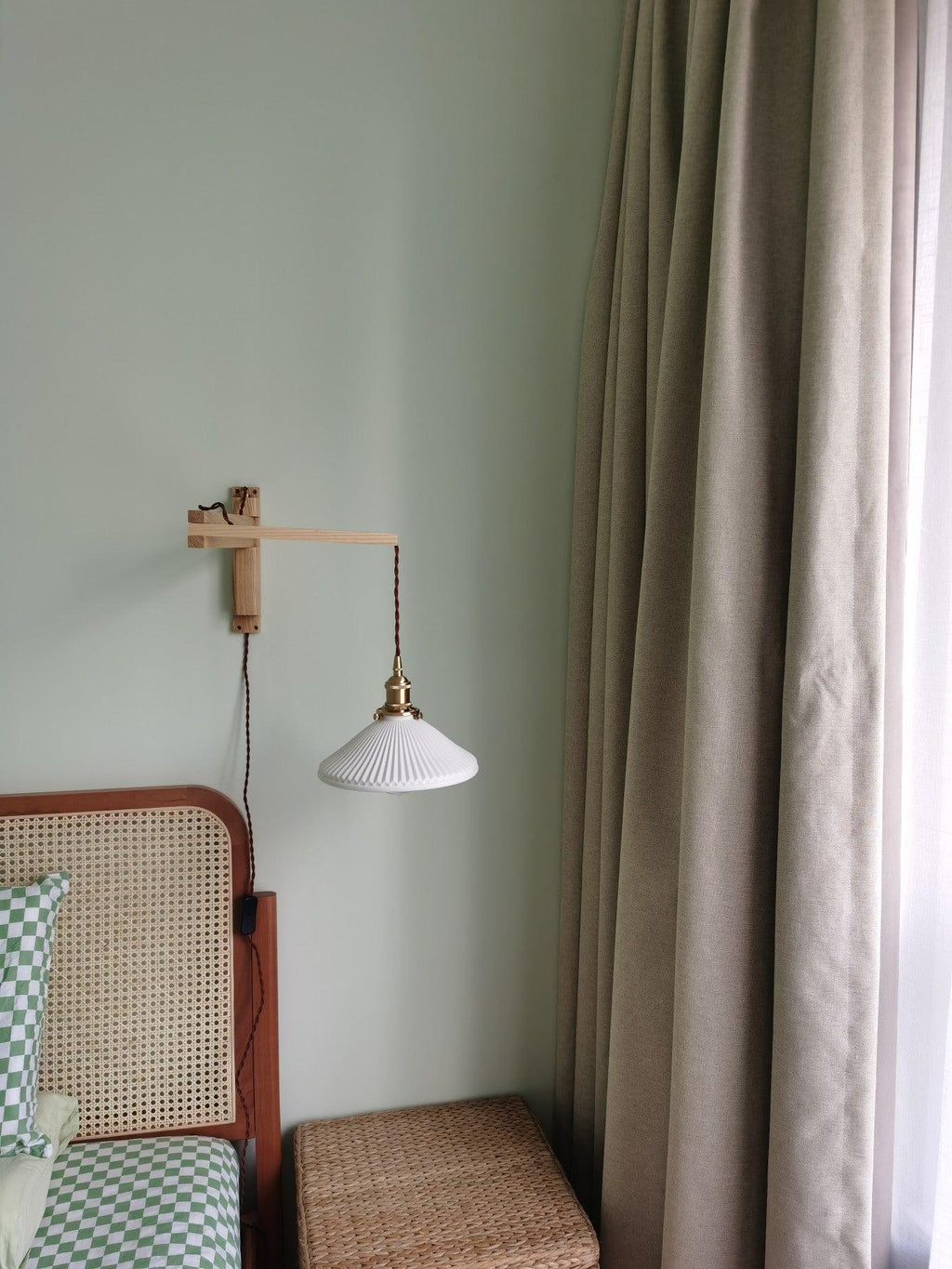 Walnut Telescopic Wall Lamp | Metal, Wood & Ceramic | Set of 2