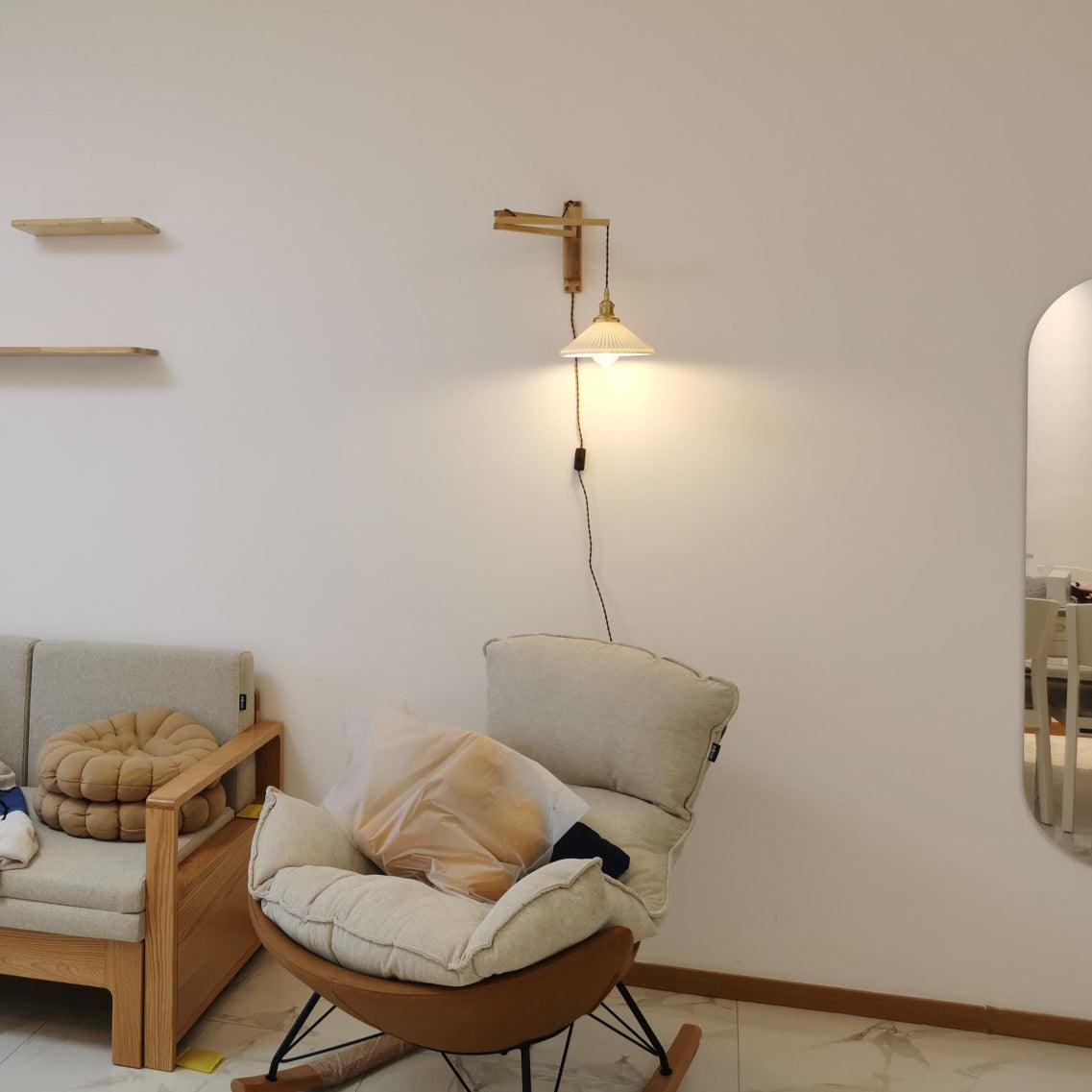 Walnut Telescopic Wall Lamp | Metal, Wood & Ceramic | Set of 2