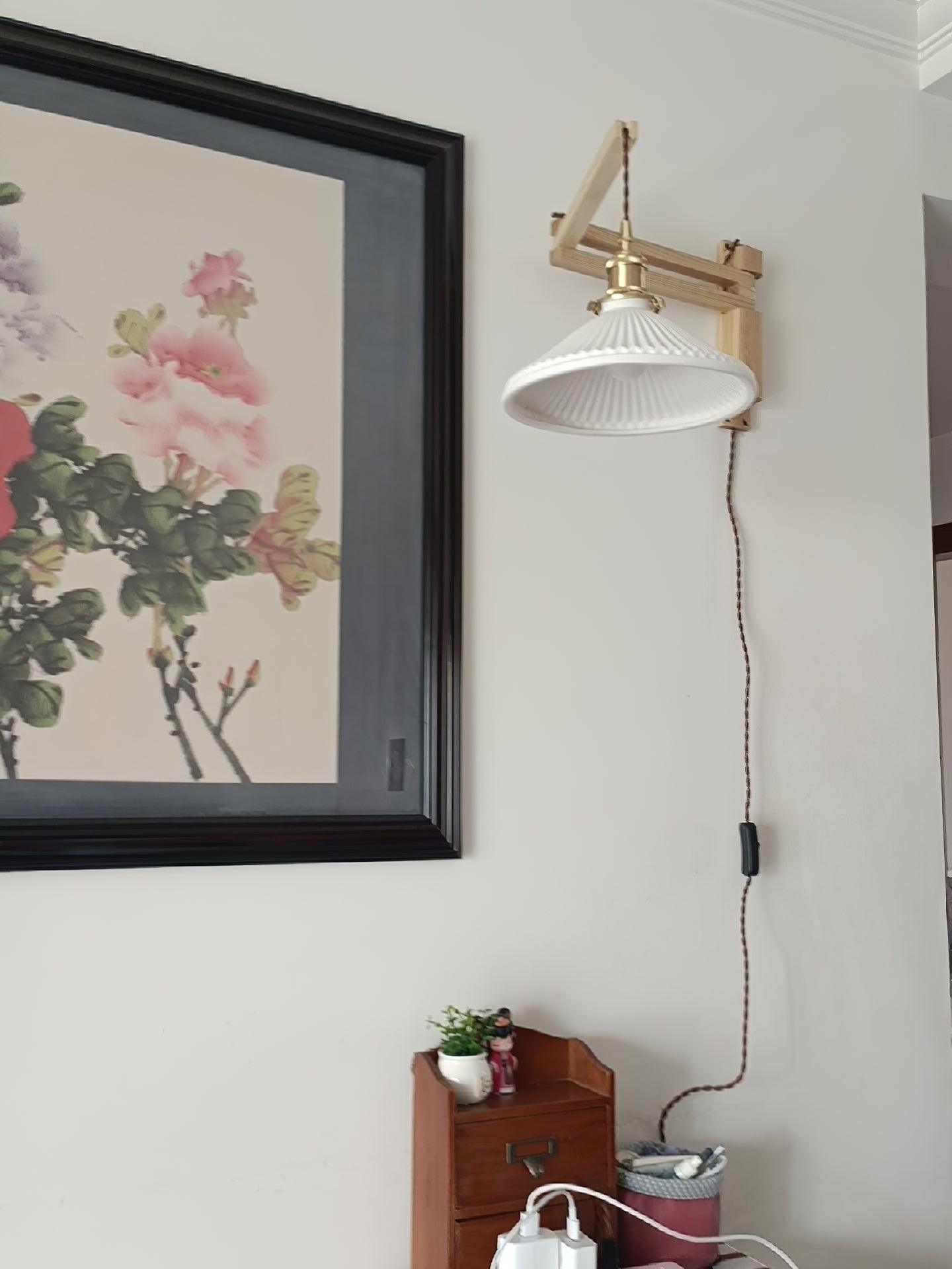 Walnut Telescopic Wall Lamp | Metal, Wood & Ceramic | Set of 2