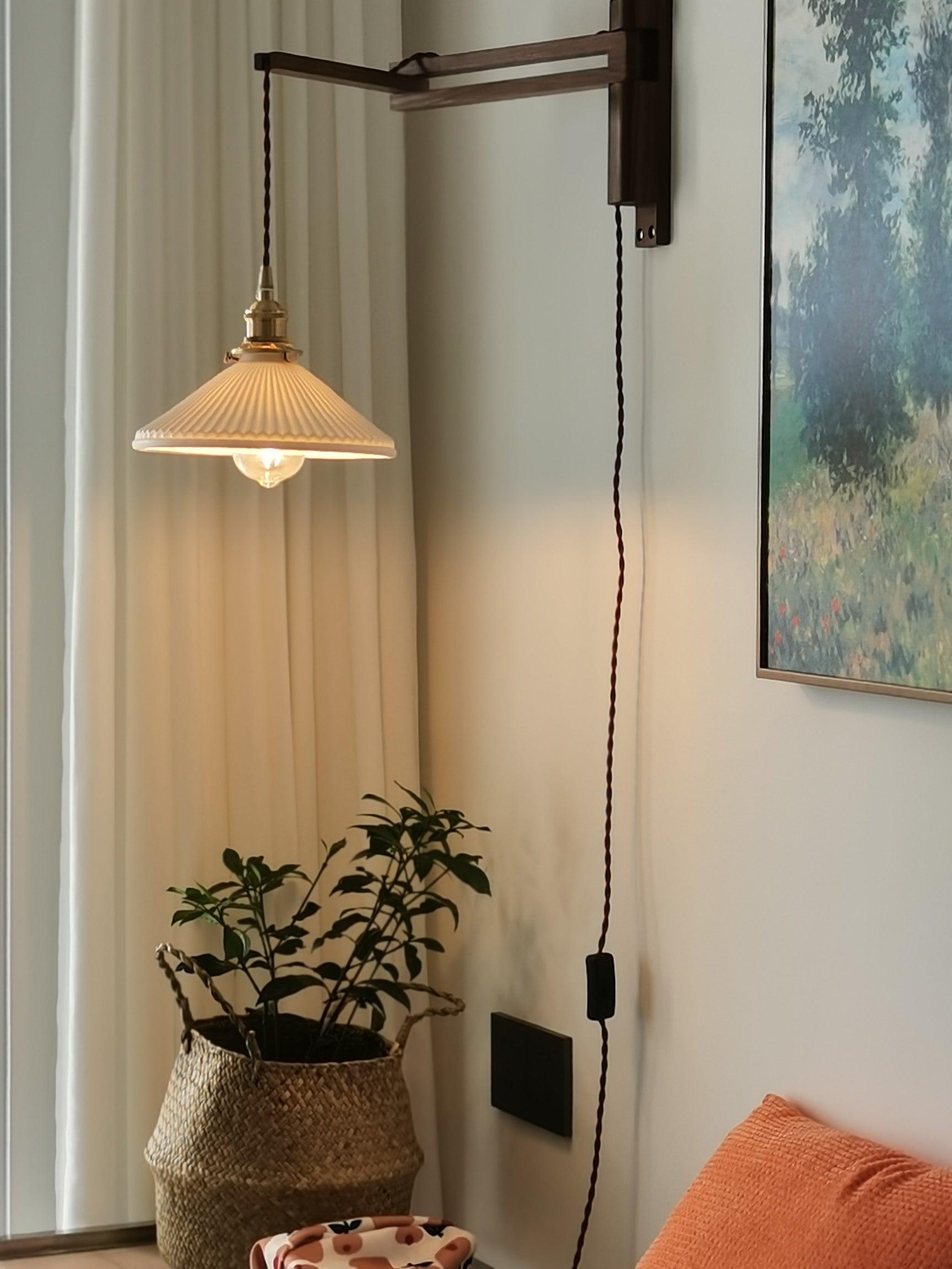 Walnut Telescopic Wall Lamp | Metal, Wood & Ceramic | Set of 2