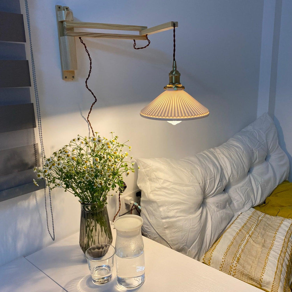 Walnut Telescopic Wall Lamp | Metal, Wood & Ceramic | Set of 2