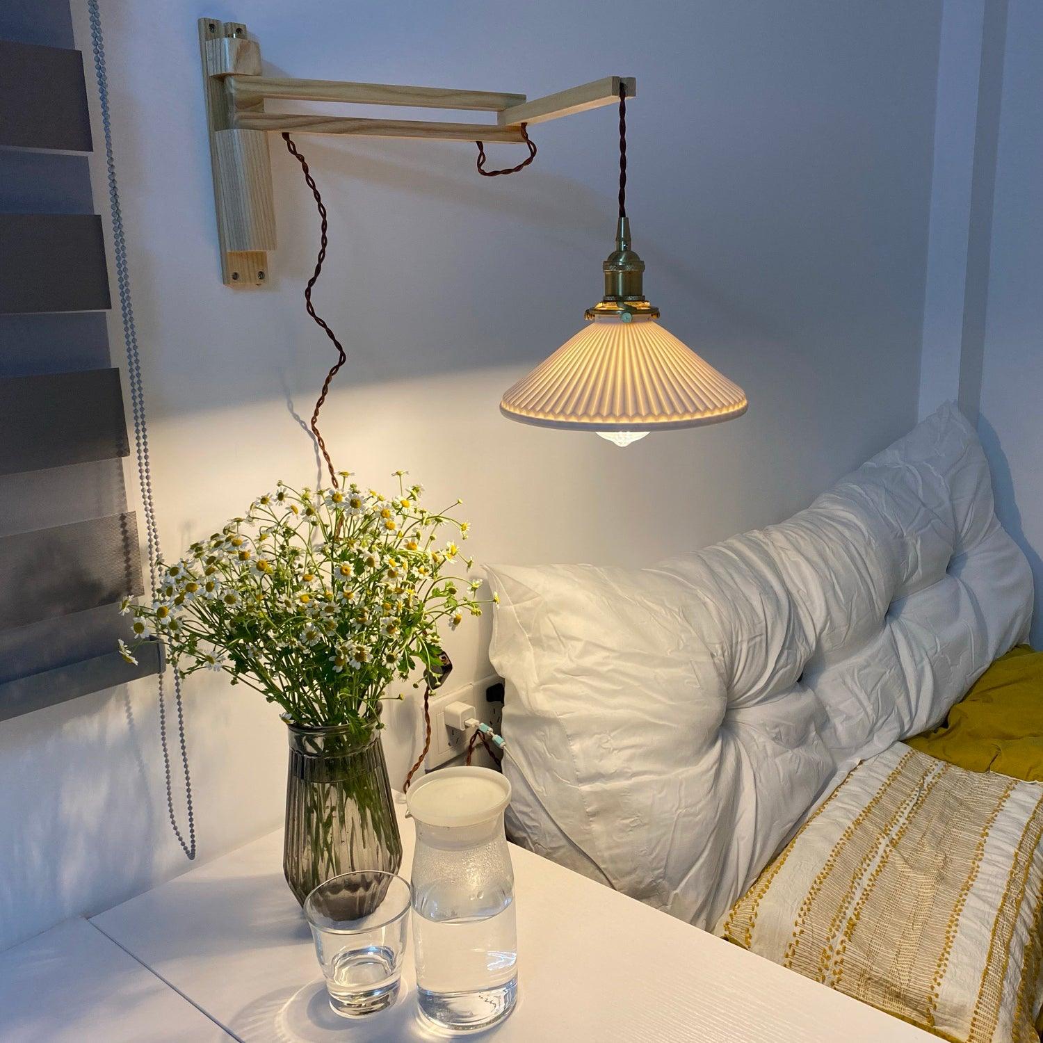 Walnut Telescopic Wall Lamp | Metal, Wood & Ceramic | Set of 2