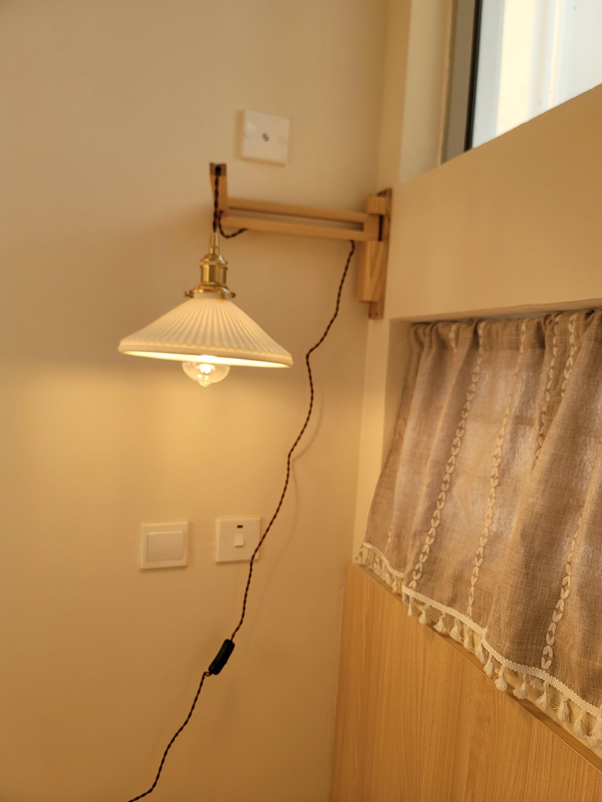 Walnut Telescopic Wall Lamp | Metal, Wood & Ceramic | Set of 2