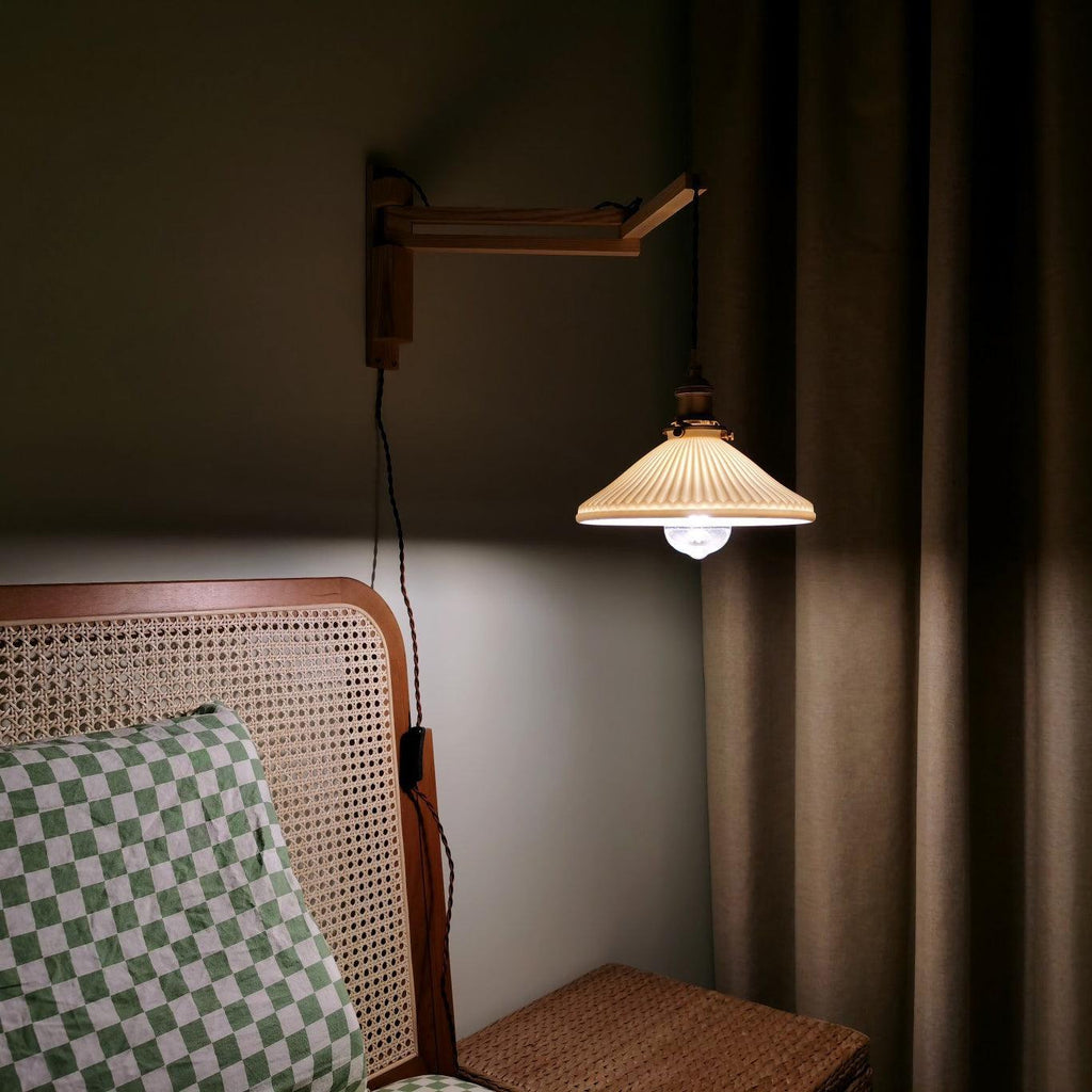 Walnut Telescopic Wall Lamp | Metal, Wood & Ceramic | Set of 2