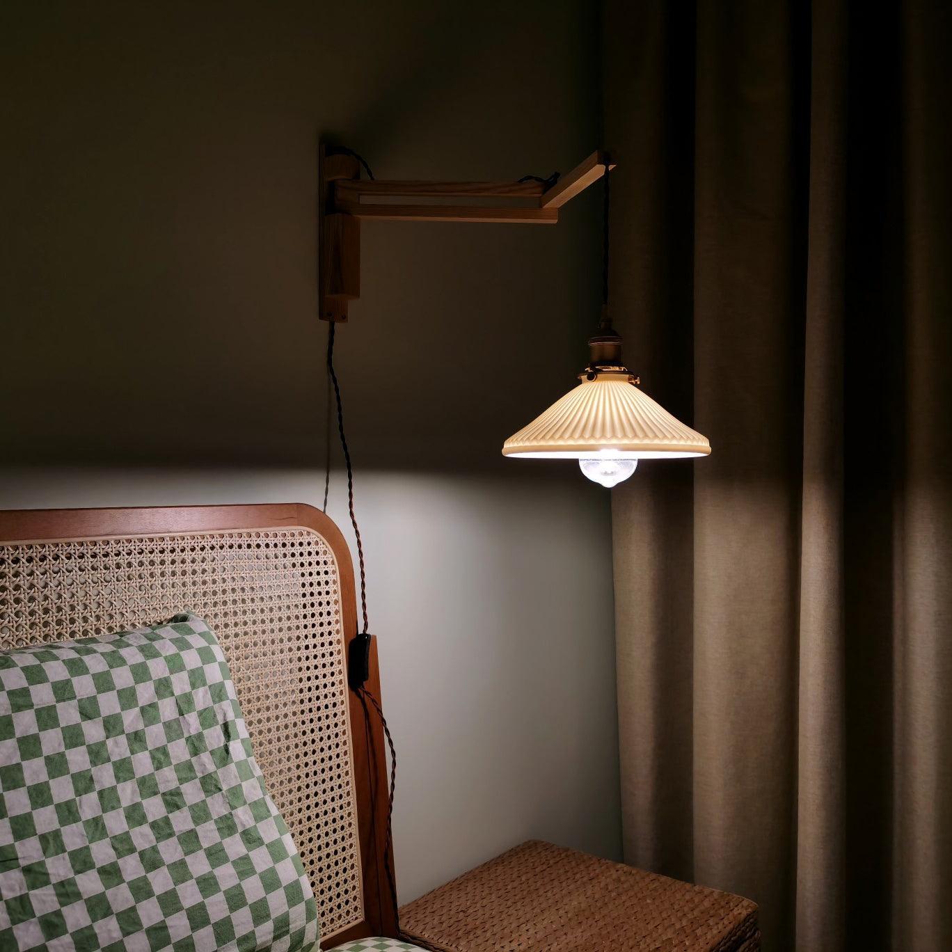 Walnut Telescopic Wall Lamp | Metal, Wood & Ceramic | Set of 2