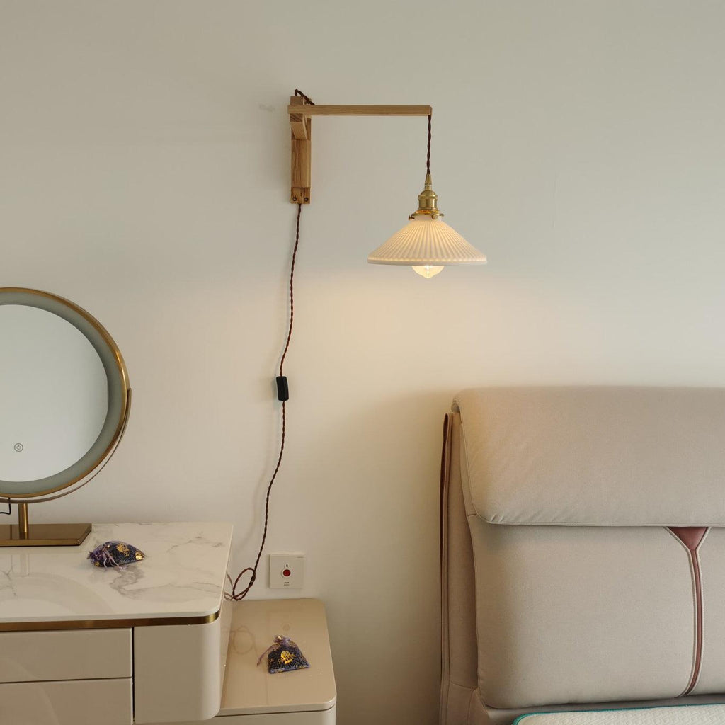 Walnut Telescopic Wall Lamp | Metal, Wood & Ceramic | Set of 2