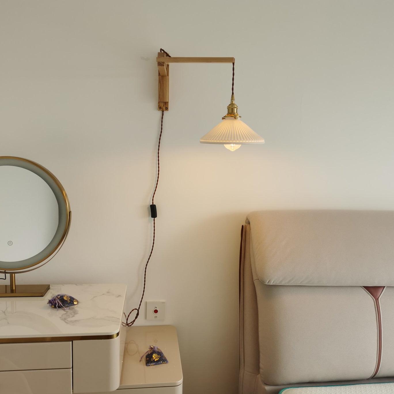 Walnut Telescopic Wall Lamp | Metal, Wood & Ceramic | Set of 2