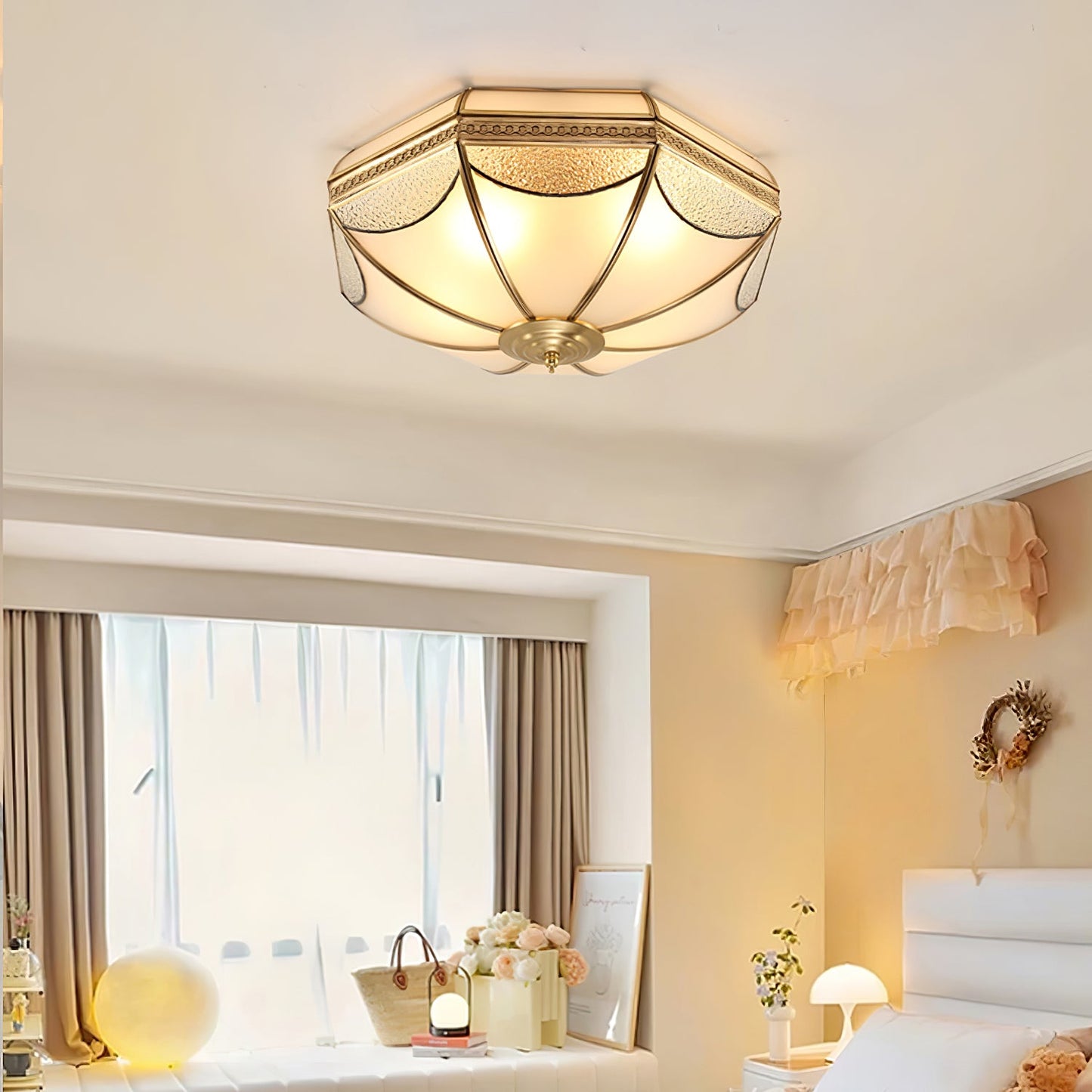Warehouse Dome Shape Ceiling Lamp | Brass & Glass | 3/4/6 Bulbs Options