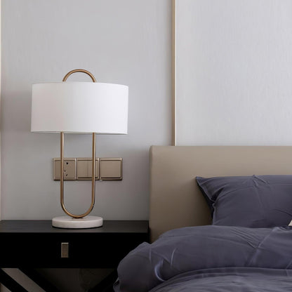 Warner Table Lamp | Brushed Gold Metal | White Linen Shade