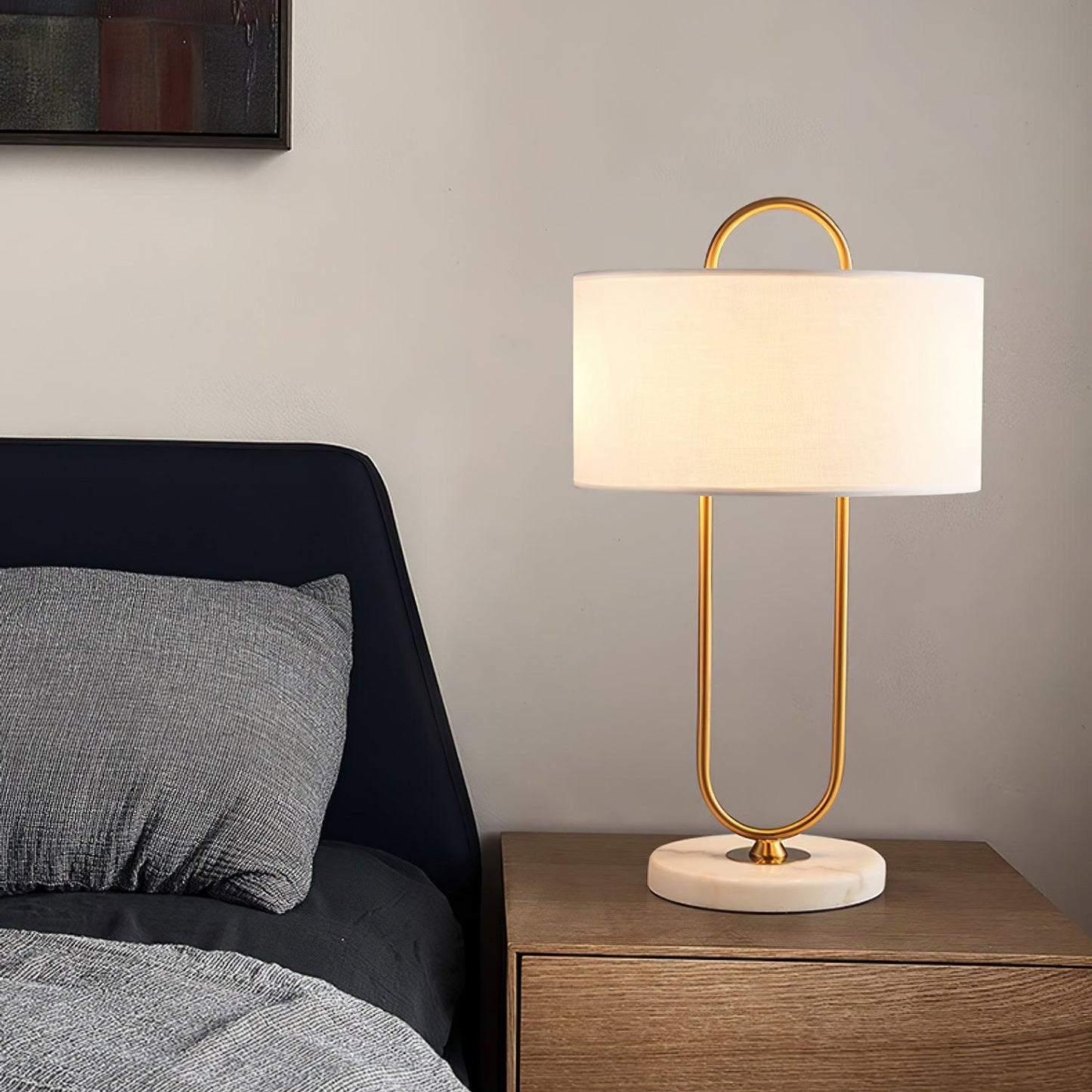 Warner Table Lamp | Brushed Gold Metal | White Linen Shade