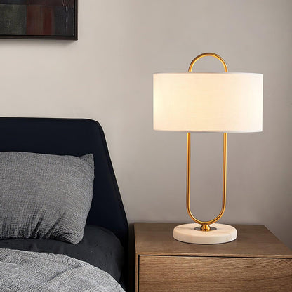 Warner Table Lamp | Brushed Gold Metal | White Linen Shade