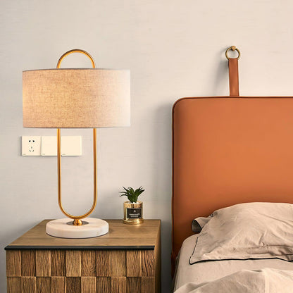 Warner Table Lamp | Brushed Gold Metal | White Linen Shade