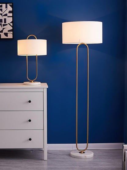 Warner Table Lamp | Brushed Gold Metal | White Linen Shade