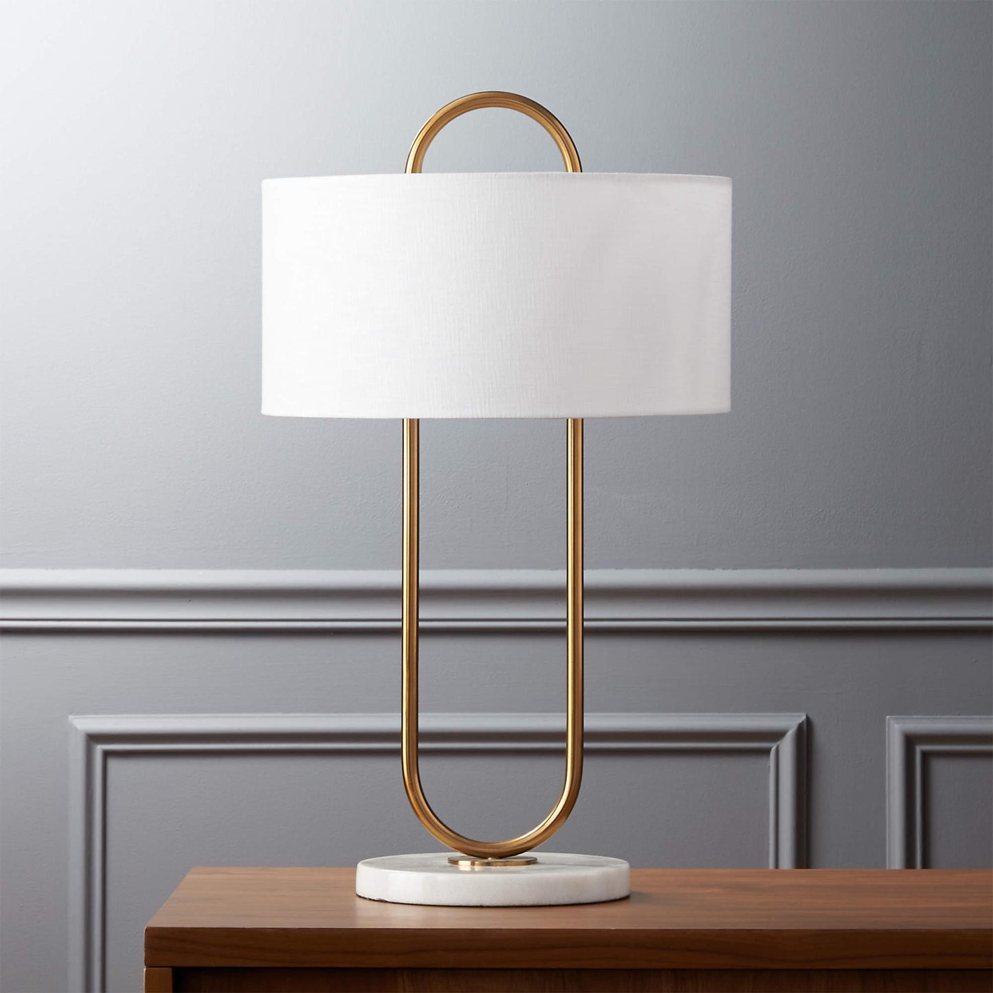 Warner Table Lamp | Brushed Gold Metal | White Linen Shade