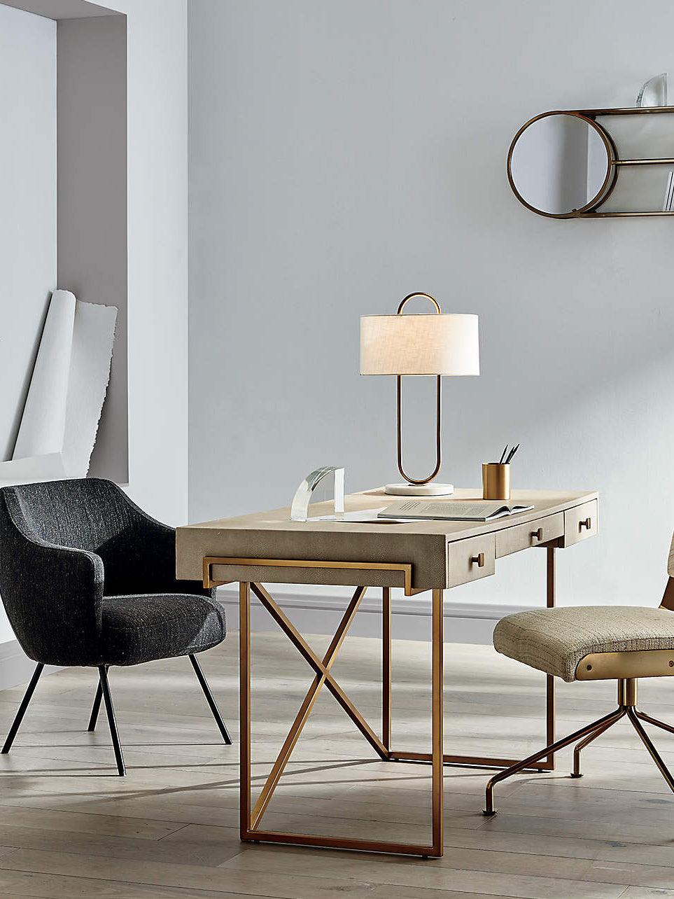 Warner Table Lamp | Brushed Gold Metal | White Linen Shade
