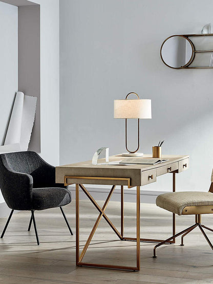 Warner Table Lamp | Brushed Gold Metal | White Linen Shade