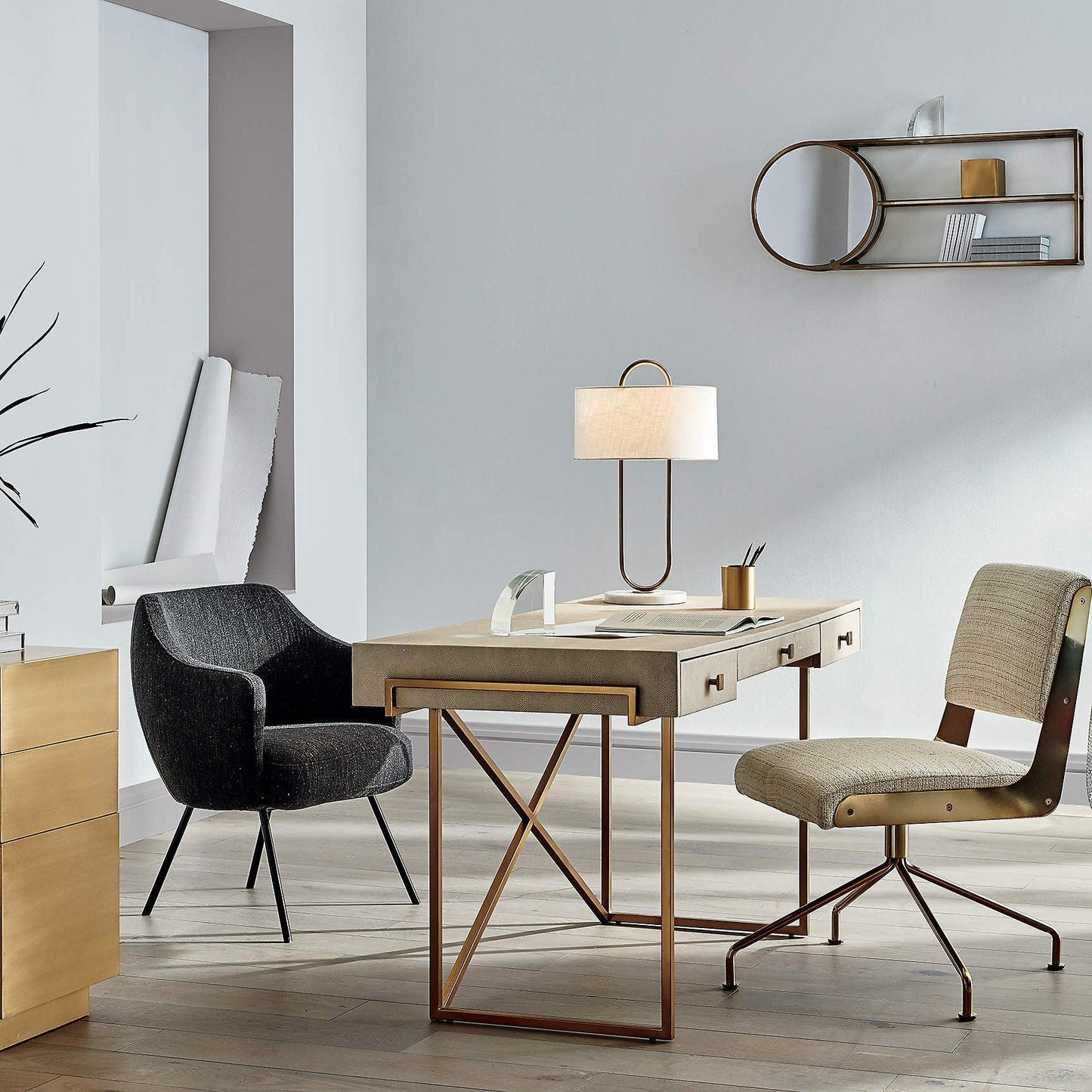 Warner Table Lamp | Brushed Gold Metal | White Linen Shade