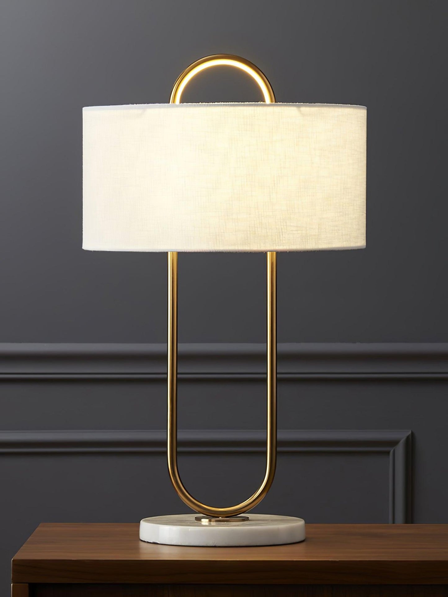 Warner Table Lamp | Brushed Gold Metal | White Linen Shade