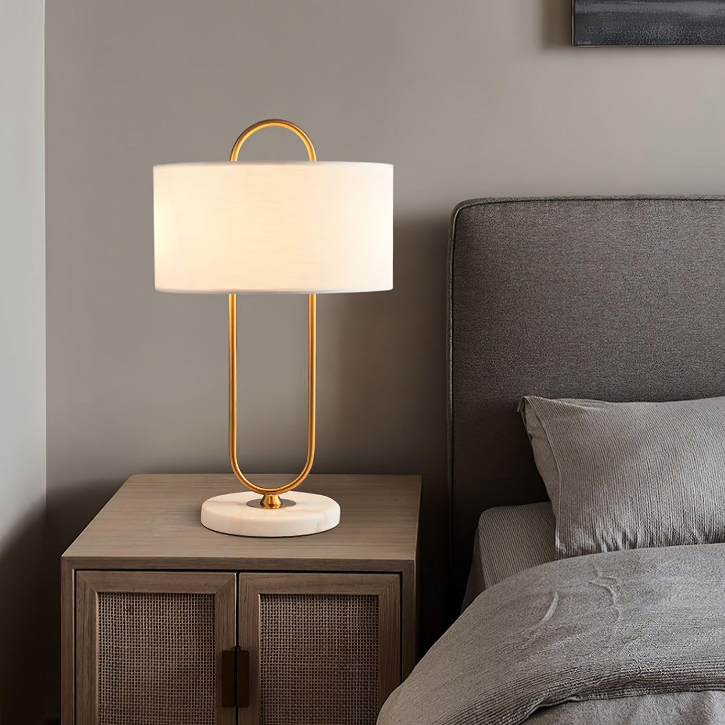 Warner Table Lamp | Brushed Gold Metal | White Linen Shade