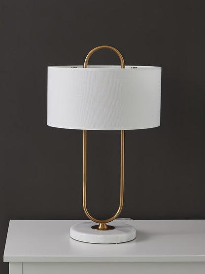 Warner Table Lamp | Brushed Gold Metal | White Linen Shade