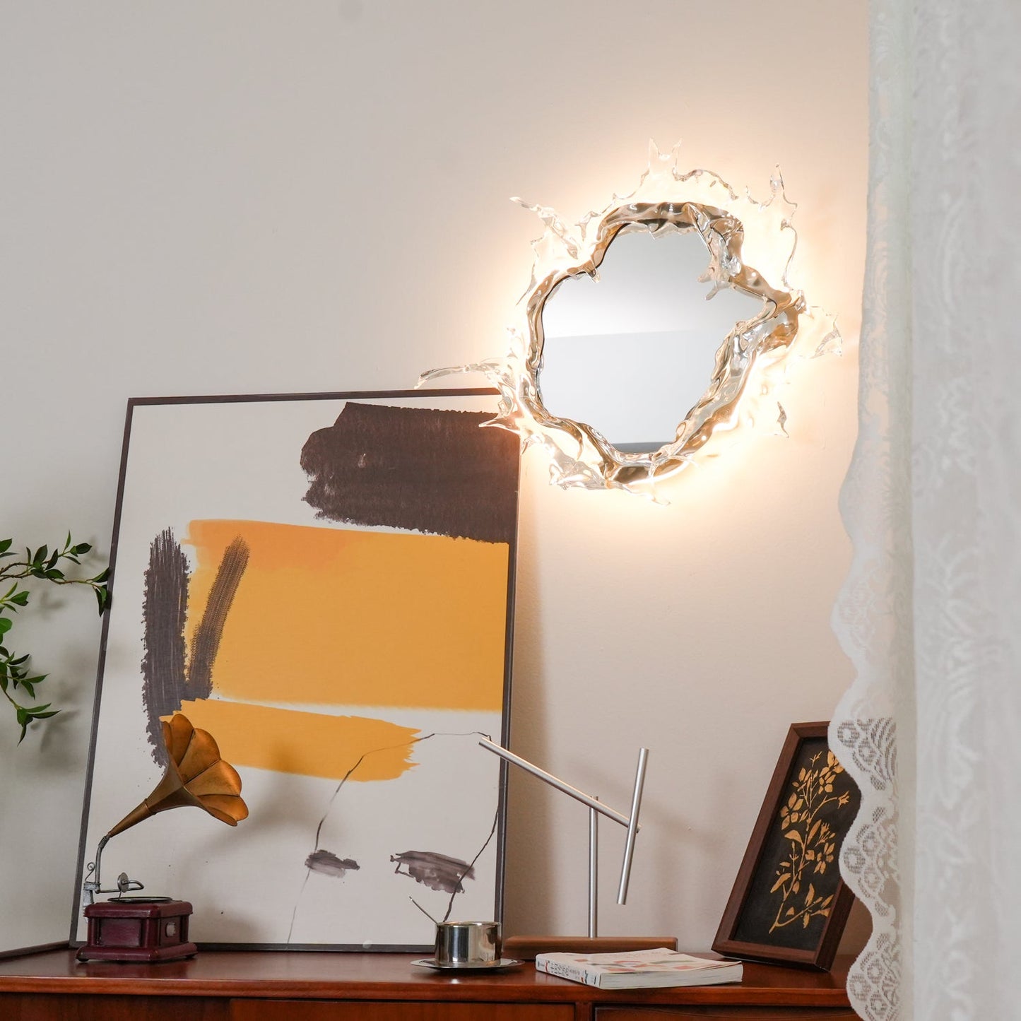 Mirror Wall Lamp | Stainless Steel & Mirror | Gold or Chrome Finish