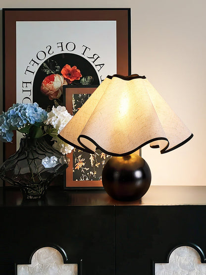 Wavecrest Table Lamp | Wooden Base & Fabric Shade | Walnut Color