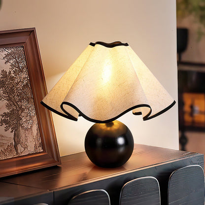 Wavecrest Table Lamp | Wooden Base & Fabric Shade | Walnut Color