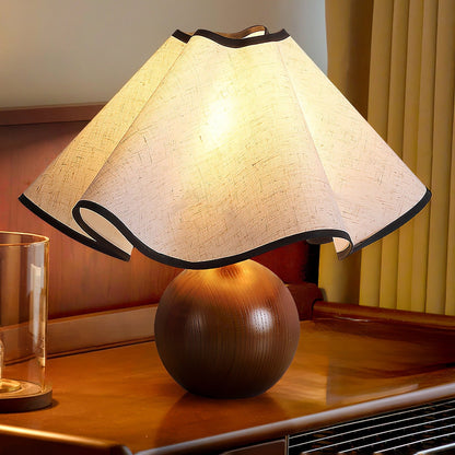 Wavecrest Table Lamp | Wooden Base & Fabric Shade | Walnut Color