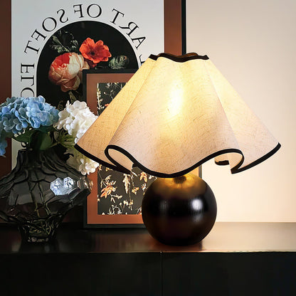 Wavecrest Table Lamp | Wooden Base & Fabric Shade | Walnut Color