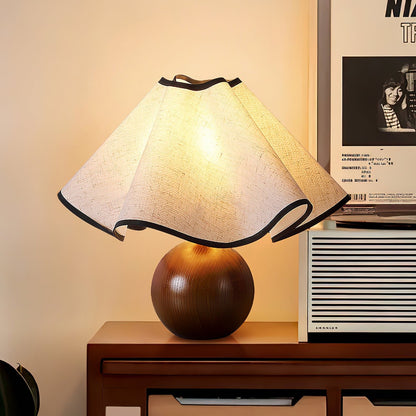 Wavecrest Table Lamp | Wooden Base & Fabric Shade | Walnut Color