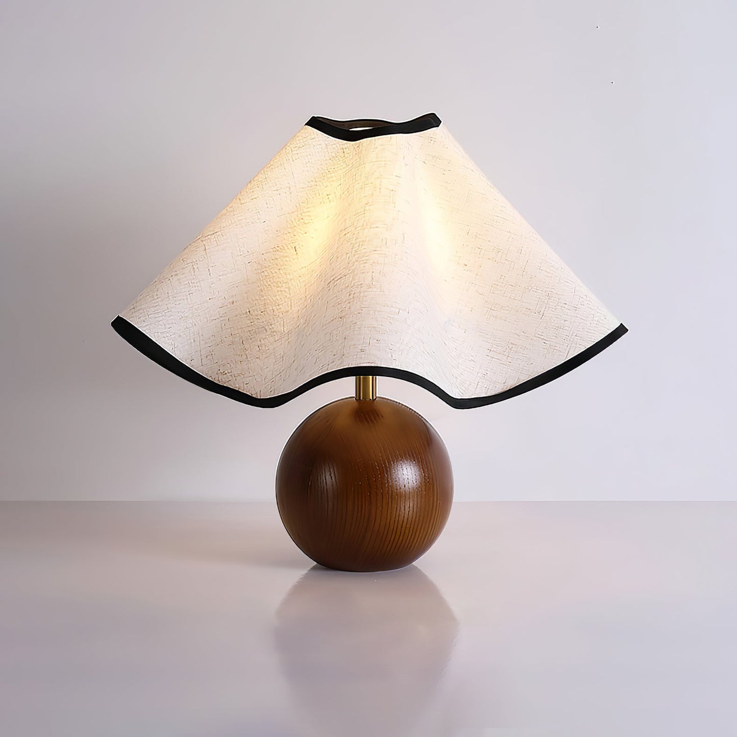 Wavecrest Table Lamp | Wooden Base & Fabric Shade | Walnut Color