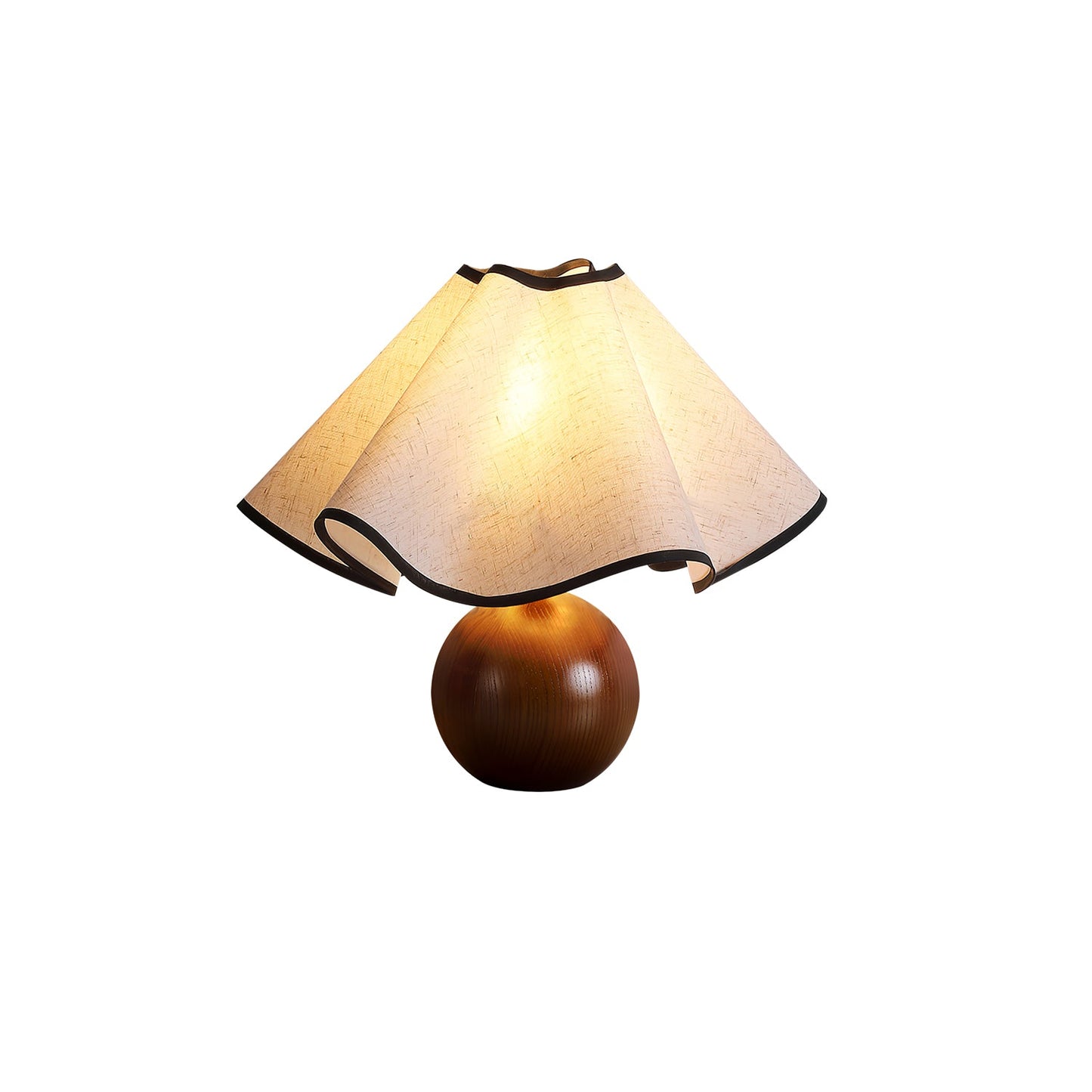 Wavecrest Table Lamp | Wooden Base & Fabric Shade | Walnut Color