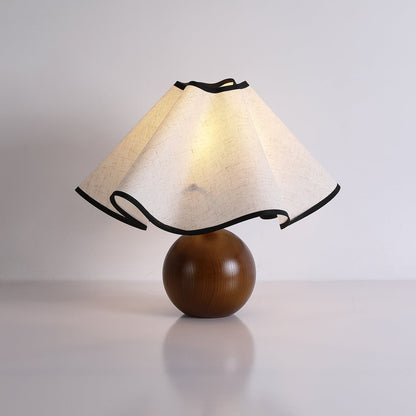 Wavecrest Table Lamp | Wooden Base & Fabric Shade | Walnut Color