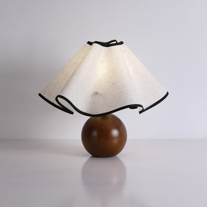 Wavecrest Table Lamp | Wooden Base & Fabric Shade | Walnut Color