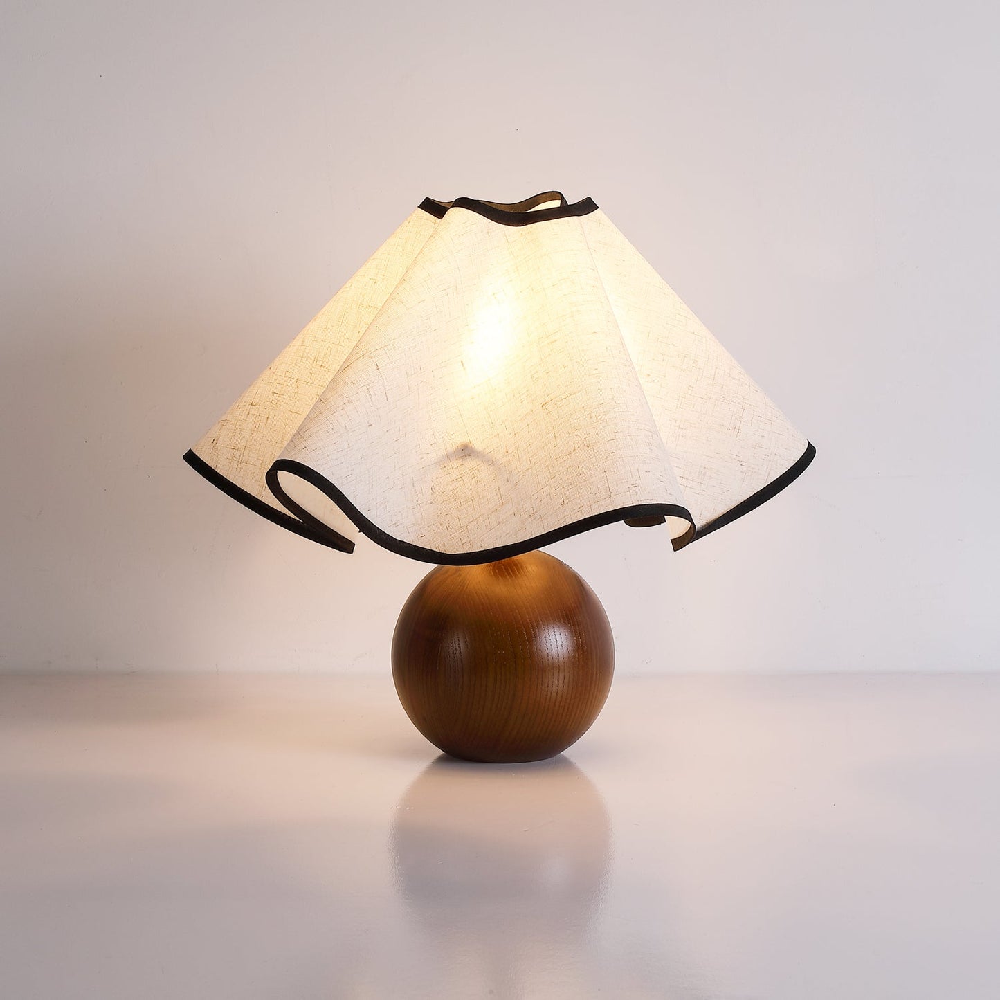 Wavecrest Table Lamp | Wooden Base & Fabric Shade | Walnut Color