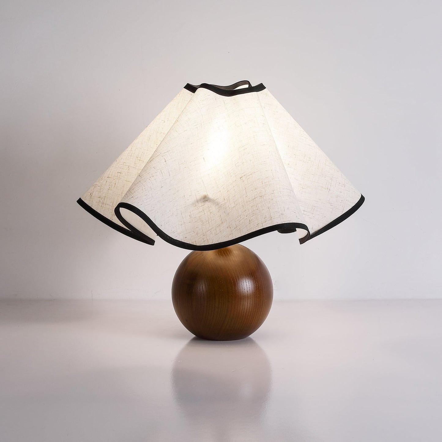 Wavecrest Table Lamp | Wooden Base & Fabric Shade | Walnut Color