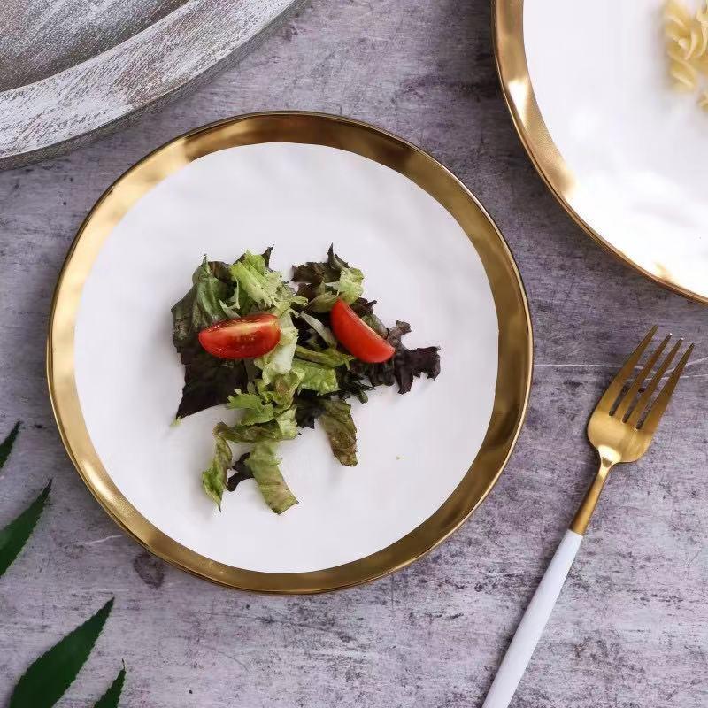 Pearl Plate Set | Handmade Fine Porcelain | Gold Rimmed, Cream & Black