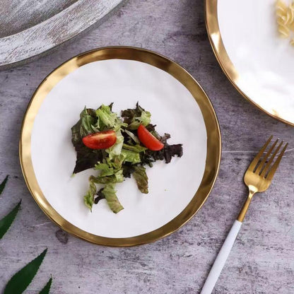 Pearl Plate Set | Handmade Fine Porcelain | Gold Rimmed, Cream & Black