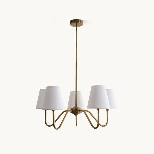 Welsley Chandelier | Brass with White Fabric Shade | 5 or 8 Lights