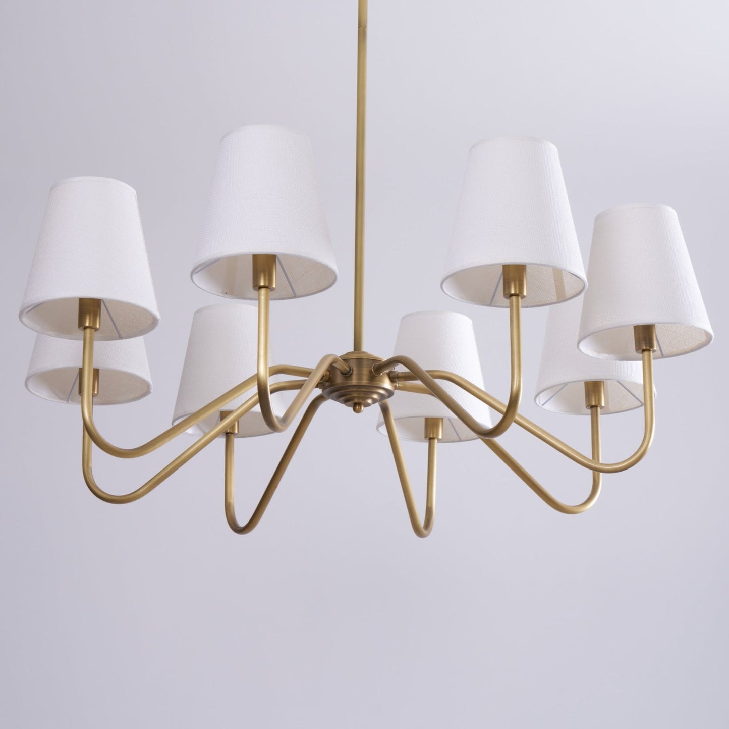 Welsley Chandelier | Brass with White Fabric Shade | 5 or 8 Lights