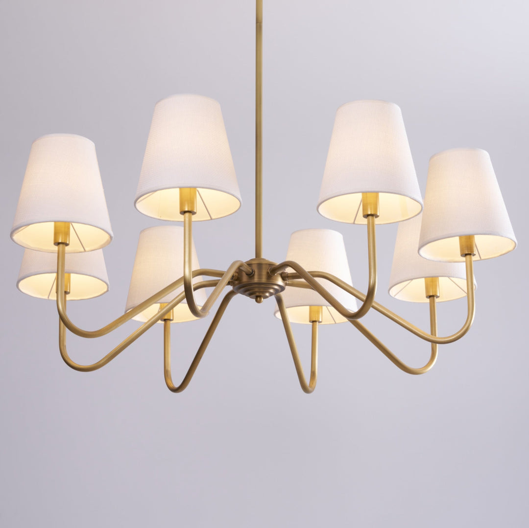 Welsley Chandelier | Brass with White Fabric Shade | 5 or 8 Lights