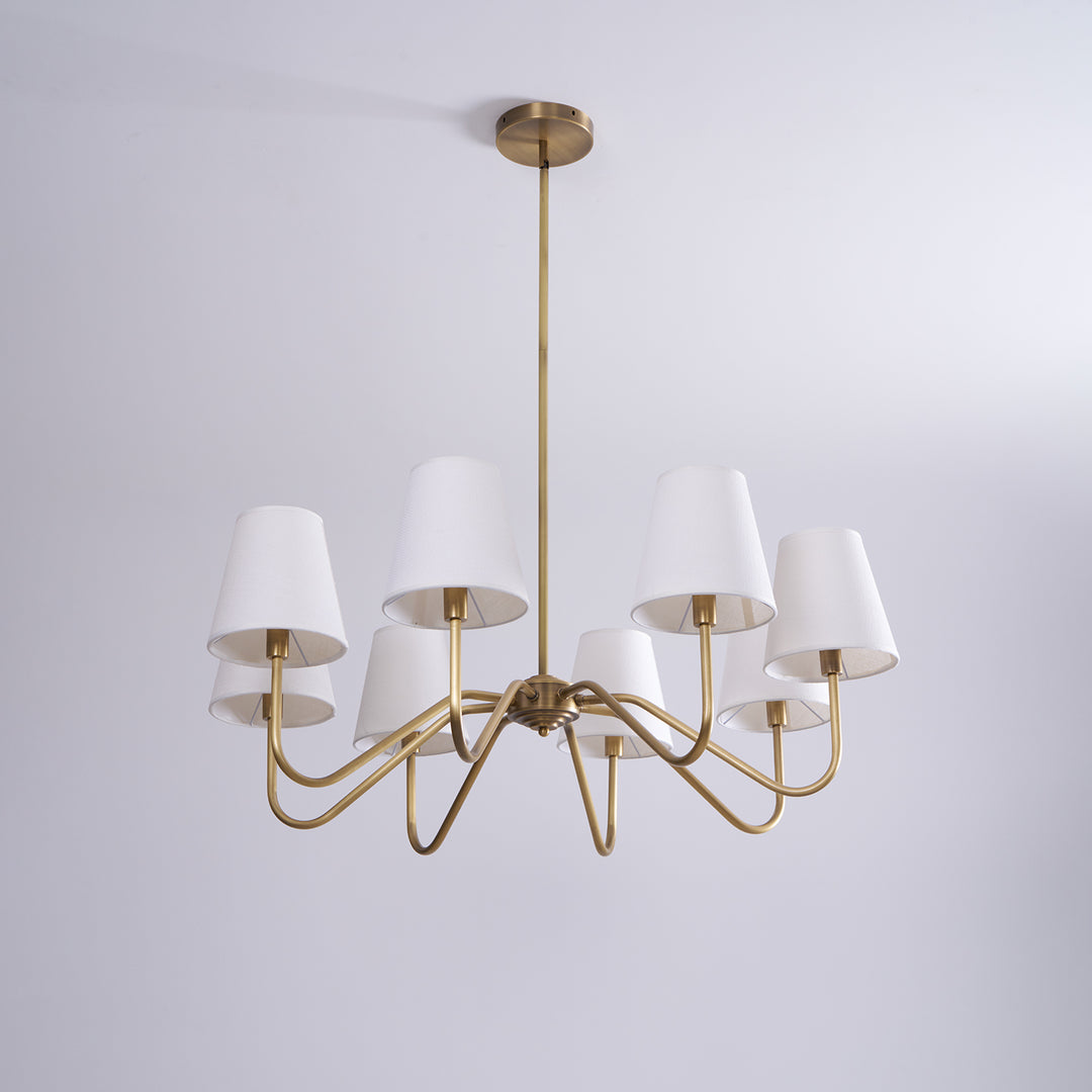 Welsley Chandelier | Brass with White Fabric Shade | 5 or 8 Lights
