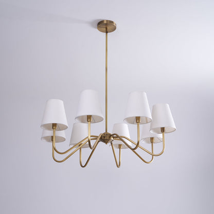 Welsley Chandelier | Brass with White Fabric Shade | 5 or 8 Lights