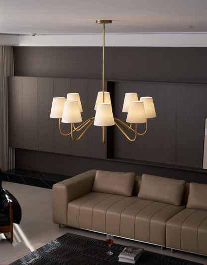 Welsley Chandelier | Brass with White Fabric Shade | 5 or 8 Lights